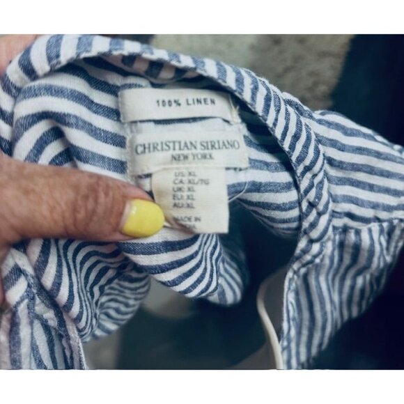 Christian Siriano 100% Linen Women Sleeveless Stripped Blue Adjust Front ties XL - Picture 5 of 7